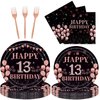 EMrups 96PCS 13th Birthday Party Plates Set Rose Gold Theme Decorations Include Rose Gold Plates and Napkins Forks for 13 Year Old Girls Birthday Party Supplies Serves 24 Guests