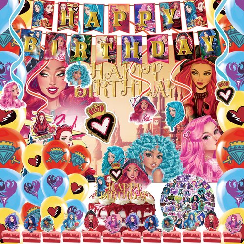 Zivyes 101pcs Birthday Party Decorations for Red Princess Birthday Party Supplies Banner Hanging Swirls Backdrop Tablecloth Balloons Cake Toppers Stickers