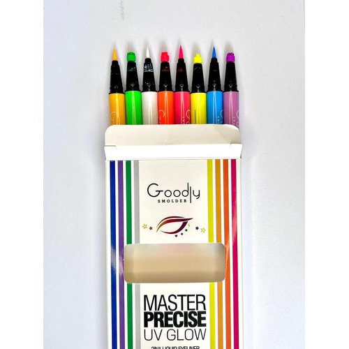 Goodly Smolder 8 Colors Master Precise UV Glow 2 IN 1 Liquid Eyeliner Set, Matte Colored Eyeliners Pen, Colorful Waterproof Smudge-proof Pigmented Graphic Liners.