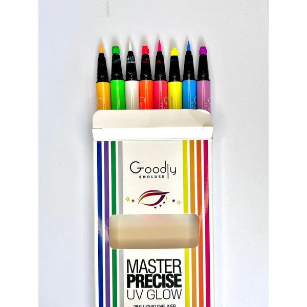 Goodly Smolder 8 Colors Master Precise UV Glow 2 IN 1 Liquid Eyeliner Set, Matte Colored Eyeliners Pen, Colorful Waterproof Smudge-proof Pigmented Graphic Liners.