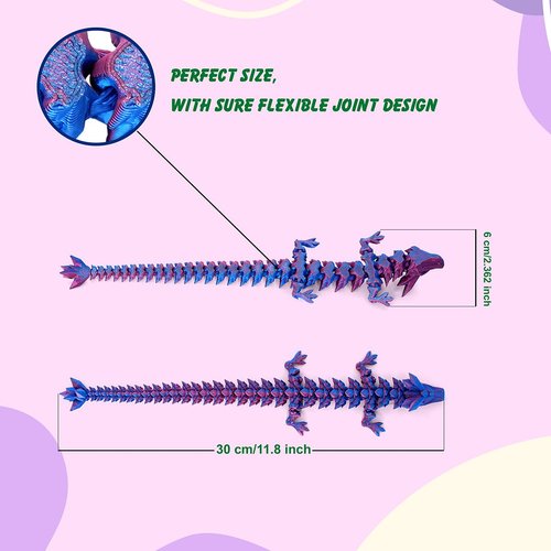 PETBSNVB 12" 3D Printed Dragon, Articulated Dragon, Crystal Dragon, Dragon Fidget Toy, Home Office Decor Executive Desk Toy (Red)