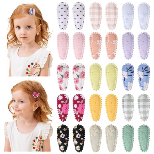 yoyokid 30 Pcs Girls Snap Hair Clips Baby Hair Barrettes 1.5 Inch Floral Plaid Wrapped Toddler Snap Hairpins Non Slip Baby Girls Barrettes Hair Accessories for Toddlers Infants Kids