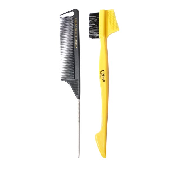 Hair Styling Brush and Comb Set Regular - Teasing Hair Brush and Rat Tail Comb, Bristle Brush for Hair Edge Styling 2 pieces