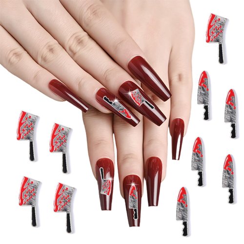 10 Pcs Halloween 3D Nail Charms 3D Alloy Nail Art Charms Blood Knife Nail Charms Metal Nail Supplies Nail Rhinestone Design Jewelry Decor Halloween Nail for Women DIY Nail Accessories