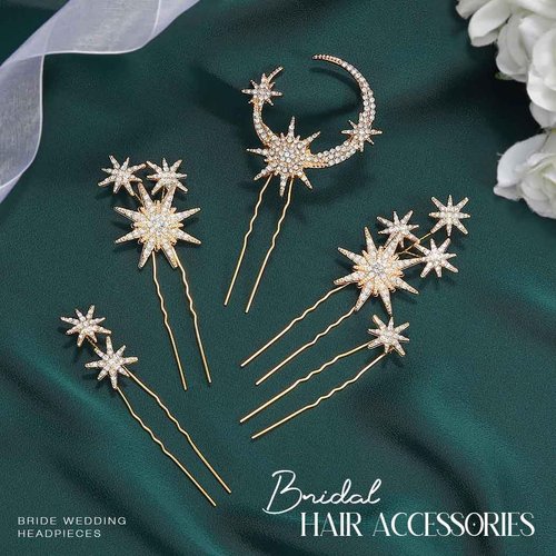 Casdre Star Hair Pins Rhinestone Bridal Hair Pieces Sparkly Crystal Bride Wedding Celestial Hair Accessories for Women and Girls