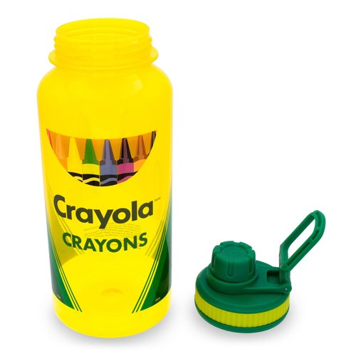 Silver Buffalo Crayola Crayon Box Retro-Style Twist Spout Plastic Water Bottle Jug and Sticker Set For Personalizing | Holds 32 Ounces