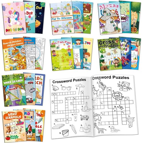Kalysky 24 Mini Activity Books for Kids Party Favors ages 4-8 8-12,Fun and Challenges include Mazes, Dot to Dot,Word Search, Word Scramble and More for Goodie Bag Stuffer Classroom Activity