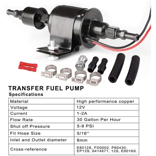 CarBole 12v Universal Electric Fuel Pump 5-9 PSI 30GPH Gasoline and Diesel Fuel Transfer Pump for Carburetor Engine E8012S E8016S EP12S FD0002 (Gold)