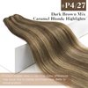 Sunny Human Hair Weft Brown Hair Extensions Real Human Hair Weft Highlights Human Hair Extensions Sew in Dark Brown Mix Caramel Blonde Highlights Weft Hair Extensions Human Hair Straight 100g 16inch