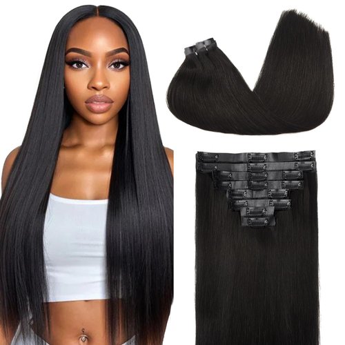 Goulus Seamless Clip in Hair Extensions Real Human Hair Clip Ins Straight 120g 8pcs Invisible PU Skin Weft Clip in Hair Extensions Brazilian Human Hair Extension for Women (16inch,Natural Black)