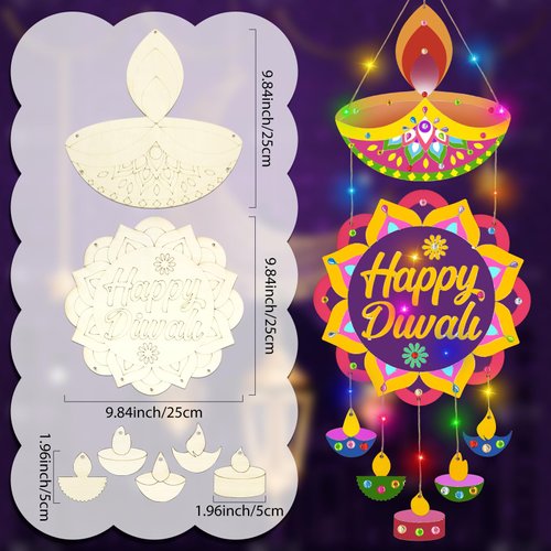 Happy Diwali Door Hanger,Festival of Lights Party Favors Front Door Hanging Sign Decorations Deepawali Sign Wooden Paint Arts Ornaments DIY Coloring Craft for Indian New Year Welcome Supplies