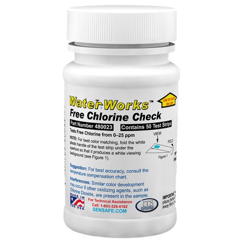 Industrial Test Systems WaterWorks 480023 Free Chlorine Test Strip, 5 Second Test Time, 0-25ppm Range (Pack of 50)