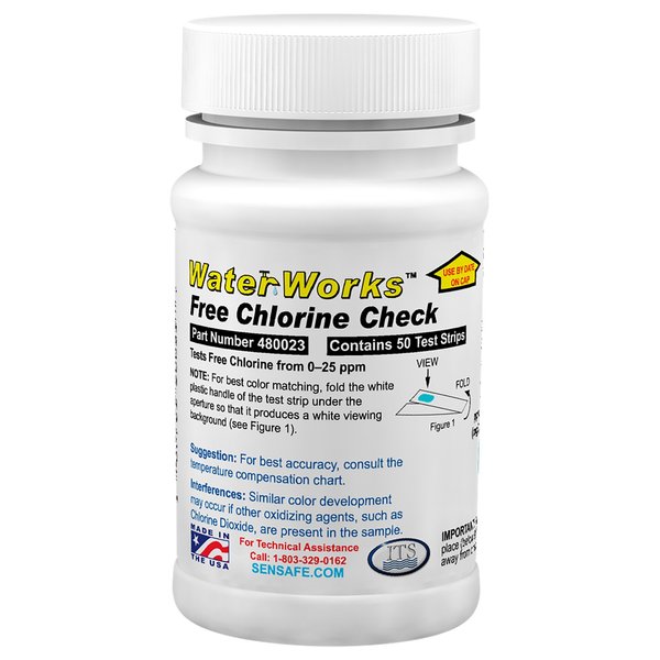 Industrial Test Systems WaterWorks 480023 Free Chlorine Test Strip, 5 Second Test Time, 0-25ppm Range (Pack of 50)