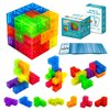 OUXIA Magnetic Building Blocks Magic Magnetic 3D Puzzle Cubes, Set of 7 Multi Shapes Magnetic Blocks with 54 Guide Cards,Parent-Child Interactive Children's Educational Toys (7color)