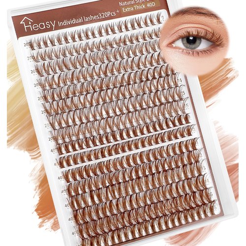 Brown Eyelash Clusters, 320Pcs Brown Lash Clusters 9-16mm Brown Eyelash Extensions Clusters 20D+40D Fluffy Wispy Natural Look Soft Brown False Eyelashes Salon DIY