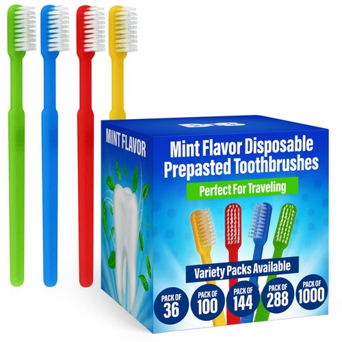 100 Pack Prepasted Disposable Toothbrushes | Pre-Pasted Soft Bristle Tooth Brush Set for Dental Care & Oral Hygiene | Individually Wrapped Toothbrush Pack (100 Pack)