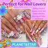 Hotlea 52 PCS 3D Nail Charms Y2K Butterfly Star Cherries Planet Heart Cross Dollars Chrome Nail Charms Silver Nail Rhinestones for Acrylic Nails Kawaii Nail Art Supplies