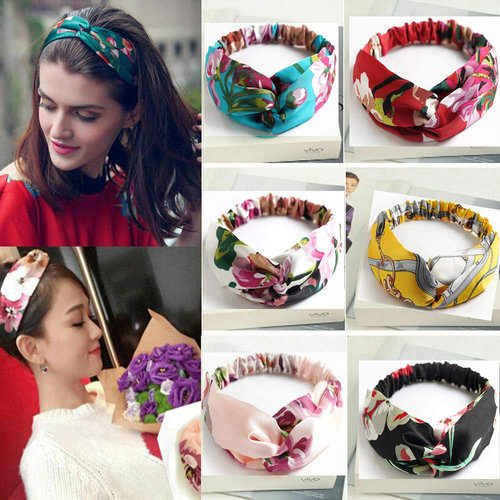IDOLL Boho Headbands for Women, Silk Elastic Satin Hairband Vintage Floral Printed Paisley Bandana Fashion Headwraps Hair Band Accessories for Women Girls, 6 Packs