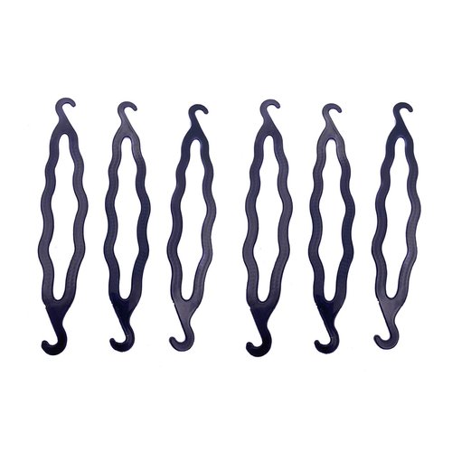 6PCS Black Plastic Bun Maker Curler Double Hook Hair Styling Crooked Hairpins Donut Bun Head Hair Twist Braid Hairdressing Tool Elegance Updo Hairstyles for Women Lady Girls