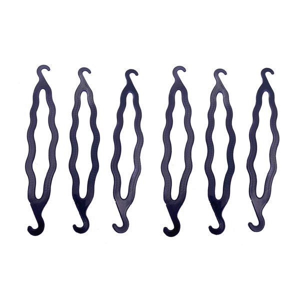 6PCS Black Plastic Bun Maker Curler Double Hook Hair Styling Crooked Hairpins Donut Bun Head Hair Twist Braid Hairdressing Tool Elegance Updo Hairstyles for Women Lady Girls