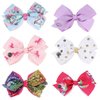JOJO SIWA Hair bows Clips - 6 pieces/set siwa rainbow printed knot ribbon bow for girls handmade boutique hair clip children hair accessories (C)