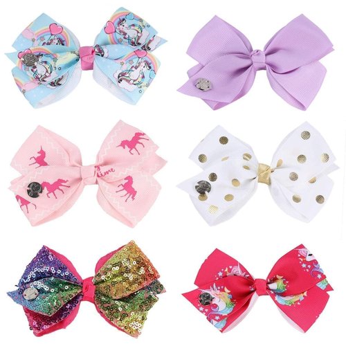 JOJO SIWA Hair bows Clips - 6 pieces/set siwa rainbow printed knot ribbon bow for girls handmade boutique hair clip children hair accessories (C)