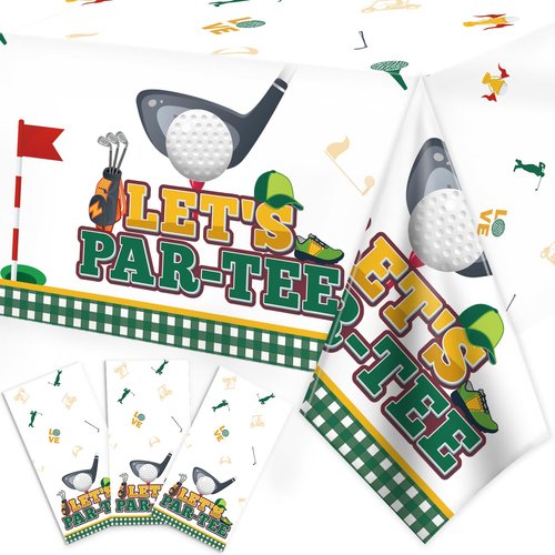 Golf Party Decorations, 3PCS Let's Par-Tee Golf Tablecloth Golf Party Supplies for Golf Birthday Party Decorations, Disposable Plastic Golf Tablecloth for Golf Sports Themed Party, 54 x 108 Inch