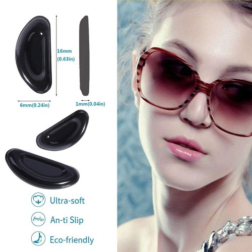 Eyeglass Nose Pads, Adhesive Anti-Slip Nose Pads, Soft Silicone Nose Pad Cushion for Glasses, Eyeglasses, Sunglasses, 12 Pairs (Black)