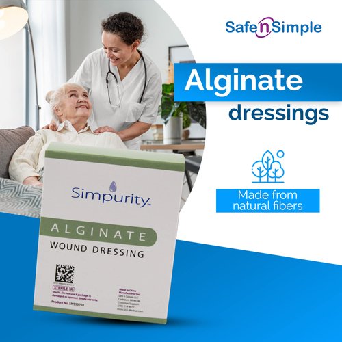 Calcium Alginate Wound Dressing 2" x 2" -Simpurity- Individual Thick Pads Antimicrobial Alginate Dressing Fiber Padding Medical Wound Care Products for Bed Sore-Pressure Sore-Leg Ulcer-Diabetic Foot