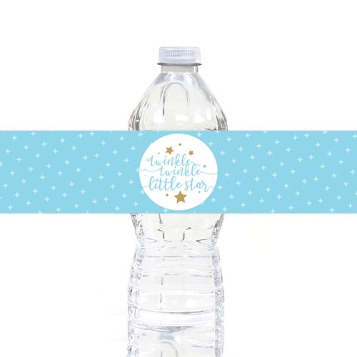 Andaz Press Twinkle Twinkle Little Star Baby Blue Baby Shower Collection, Water Bottle Labels, 20-Pack