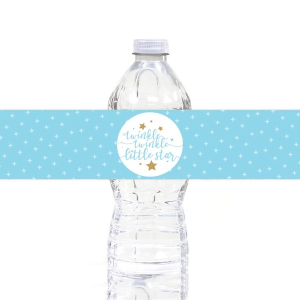 Andaz Press Twinkle Twinkle Little Star Baby Blue Baby Shower Collection, Water Bottle Labels, 20-Pack