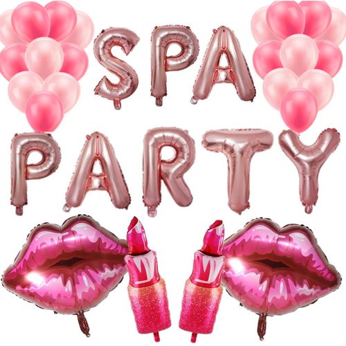 32 Pcs Spa Party Decorations Balloons Spa Theme Birthday Party Supplies Lipstick Cosmetics Balloons for Girls Spa Day Makeup Party (pink)