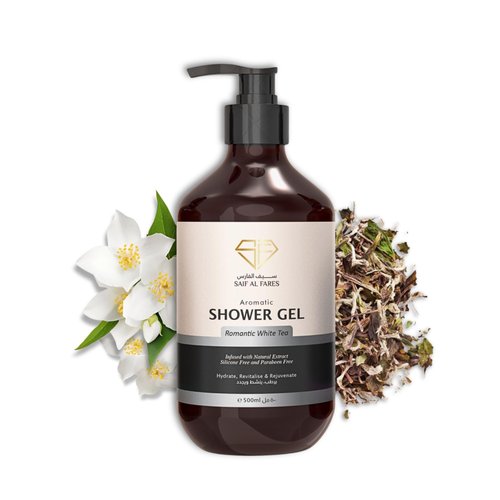 SAIF AL FARES Shower Gel Infused with Natural Extract | Alcohol Free, Hydrating, Revitalising & Rejuvenating Bath Gel 16.9 Fl Oz (White Tea)