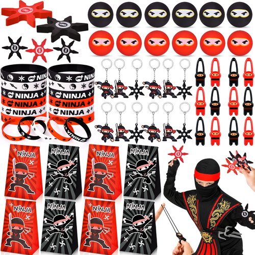 Winrayk Karate Party Favors Birthday Supplies Gift Bag Foam Star Stretchy Flying Slingshot Bouncy Ball Silicone Wristband Keychain Boy Kid Goody Bag Stuffers 72Pcs Karate Birthday Party Supplies Decor
