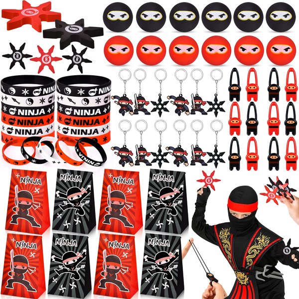 Winrayk Karate Party Favors Birthday Supplies Gift Bag Foam Star Stretchy Flying Slingshot Bouncy Ball Silicone Wristband Keychain Boy Kid Goody Bag Stuffers 72Pcs Karate Birthday Party Supplies Decor