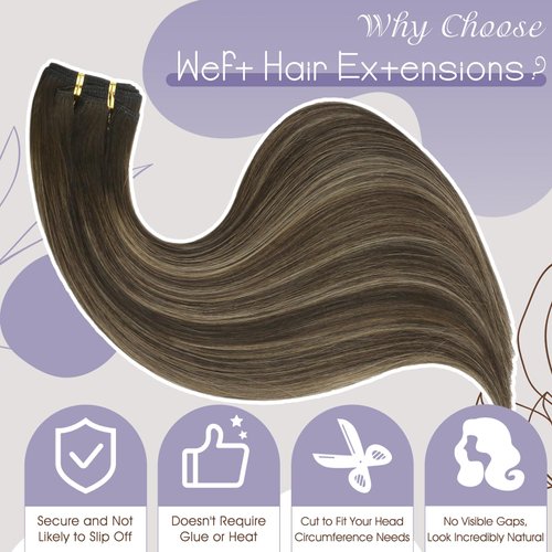 Full Shine Ombre Hair Extensions Sew In Weft Hair Extensions Color Dark Brown To Ash Brown Mix Dark Brown Hair Extensions Remy Hair Weft Hair Extensions Human Hair Double Weft For Women 105G 16 Inch