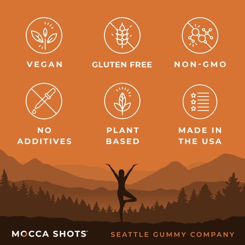 SGC Seattle Gummy Company Caffeine Energy Gummies 6-Pack, Salted Caramel Mocca Energy Chews, Nootropic, Vegan, Plant-Based, Gluten Free, 200mg Caffeine