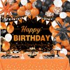 62pcs Orange Birthday Decorations Orange Black Happy Birthday Banner Balloons Arch Kit Star Foil Balloons Orange Birthday Backdrop Tablecloth Halloween Birthday Party Decoration Supplies for Women Men