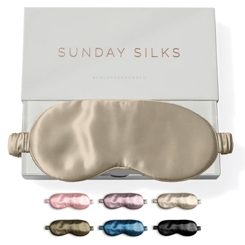 Colorado Home Co Silk Eye Mask for Sleeping, Eye Sleep Mask for Women and Men, Eye Covers for Sleeping, Blackout Eye Mask for Sleeping, Travel Sleep Mask Slip On, Nude Champagne