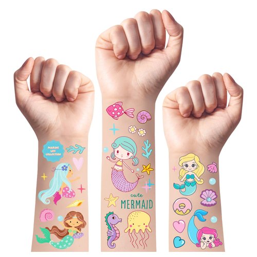 TatoYard Goodie Bags Stuffers for Kids, 14 Sheets Colorful Temporary Tattoos Stickers for Birthday Party Supplies, Party Toys Games for Boys Girls party favors Decorations (Mermaid)