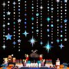 Iridescent Party Decorations Star Circle Dot Paper Garland Banner Bunting Streamer Metallic Hanging Twinkle Star Decoration for Kids Birthday Baby Shower Wedding Festival Engagement Bling Bling Decor