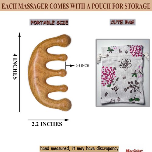 Moreinday 2 Pack Wooden Scalp Massager Hair Growth Comb, Massage Comb for Scalp Relax, Wood Head Massager Scalp Gua Sha Comb for Women Men - Green Sandalwood