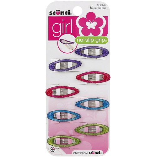 Scunci No Slip Grip Snap Clips, Assorted Colors 8 ea (Pack of 2)
