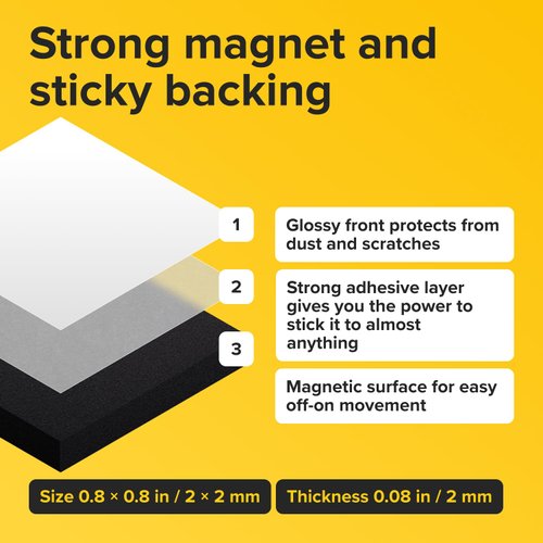 Magnetic Squares - Self Adhesive Magnetic Squares (Each 4/5" x 4/5") - Industrial Flexible Sticky Magnets - Peel & Stick Magnetic Sheets - Tape is Alternative to Magnetic Stickers, Magnetic Strip