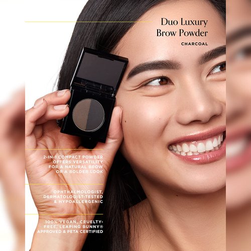 Arches & Halos Duo Luxury Brow Powder - Two-for-one Versatile Compact Powder - For Full, Defined Brows - Vegan and Cruelty Free Makeup - Charcoal, 0.088 oz