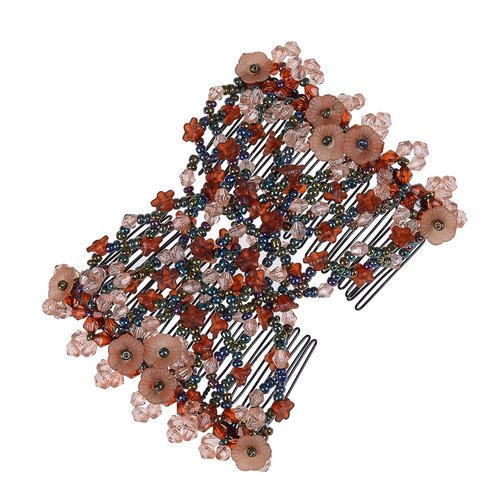 Lovef Flower Multifunction Easy Magic Hair Comb Stretchy Beaded Hair Comb in Small Beads Hairpin Plate Hair (Coffee)