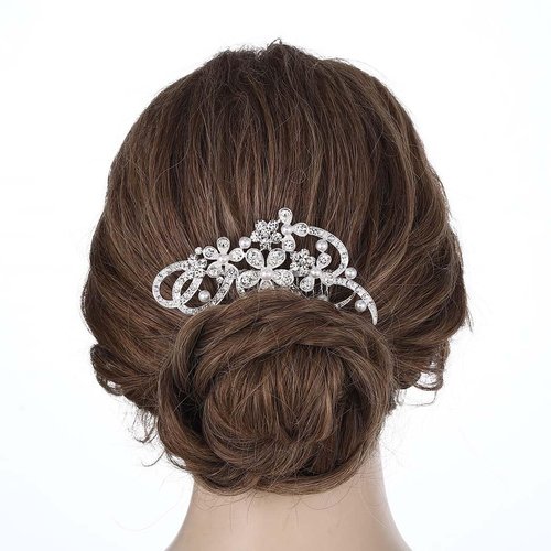 Latious Flower Bride Wedding Hair Comb Silver Pearl Bridal Hair Clip Crystal Hair Piece Sparkly Hair Accessories for Women and Girls