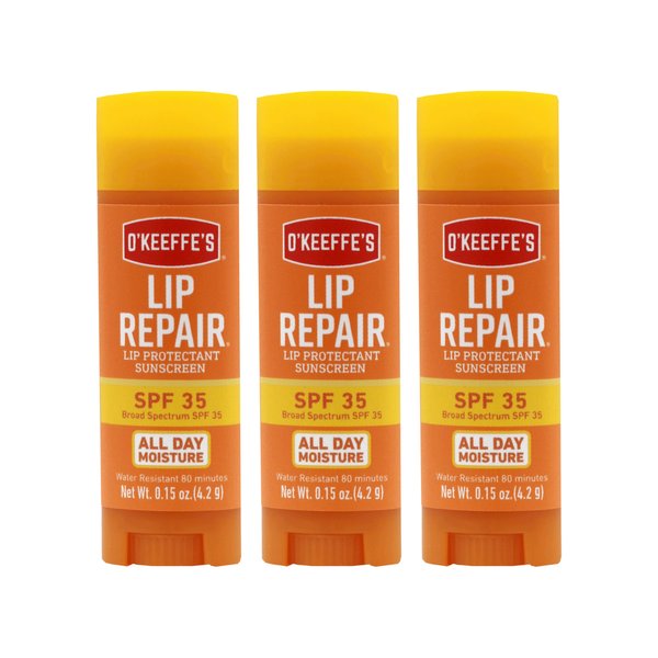 O'Keeffe's Lip Repair SPF 35 Lip Balm - Stick (3 Pack) - Sun-Safe Moisturizer for Extremely Cracked, Dry Lips
