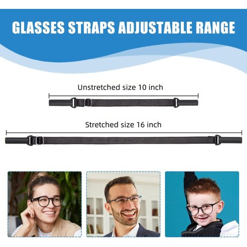 Adjustable Glasses Straps - 3 Pcs No Tail Adjustable Eyewear Retainer Glasse Strap for Men's Glasses Straps, Kids' Glasses Straps, Women's Glasses Straps, Sunglasses Straps, Black(7.5-13.5 inch)