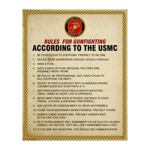 Rules For Gun Fighting - USMC Wall Decor Print, Patriotic Military Wall Art, Veterans Office Decor, Home & Classroom Decor - 8x10" Unframed Wall Art Poster for Military Enthusiasts